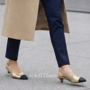 Naturalizer Comfort Slingback Pumps Gold Black Cap Toe Low Heel Size 7W Wide NWB